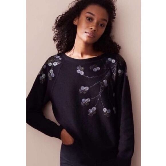 Lou & Grey Black Sequin Branch Out Sweatshirt - Picture 1 of 4